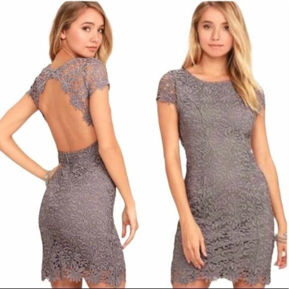 Lulu’s Hidden Talent Backless Open Back Lace Overlay Bodycon Shift Mini Dress - Picture 2 of 10